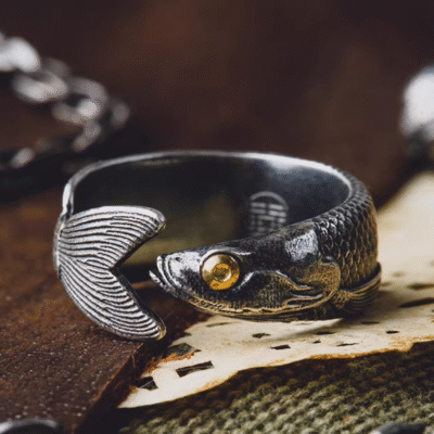 The Fish Ring – Handcrafted 925 Sterling Silver & 18K Gold, “What You Mean to Me”, Adjustable Unisex Band