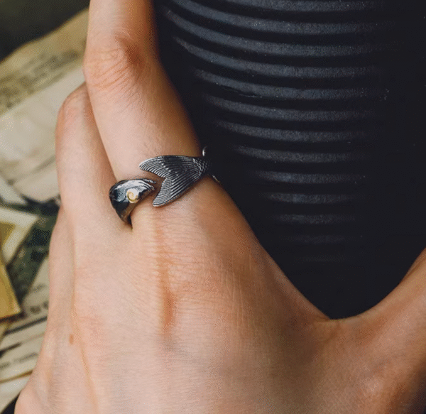 The Fish Ring – Handcrafted 925 Sterling Silver & 18K Gold, “What You Mean to Me”, Adjustable Unisex Band