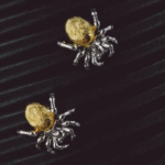 The Spider Earrings – Handcrafted Sterling Silver with Gold Accent, “Threads of Fate,”