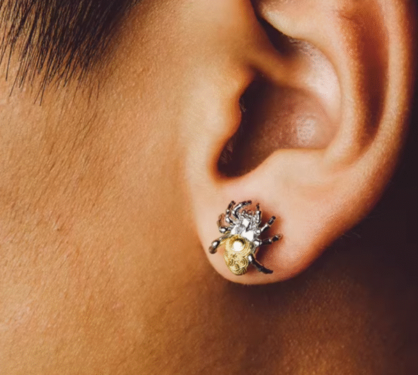 The Spider Earrings – Handcrafted Sterling Silver with Gold Accent, “Threads of Fate,”