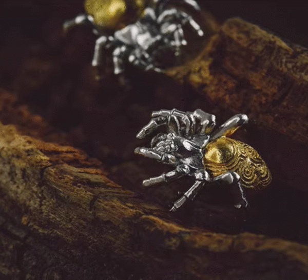 The Spider Earrings – Handcrafted Sterling Silver with Gold Accent, “Threads of Fate,”