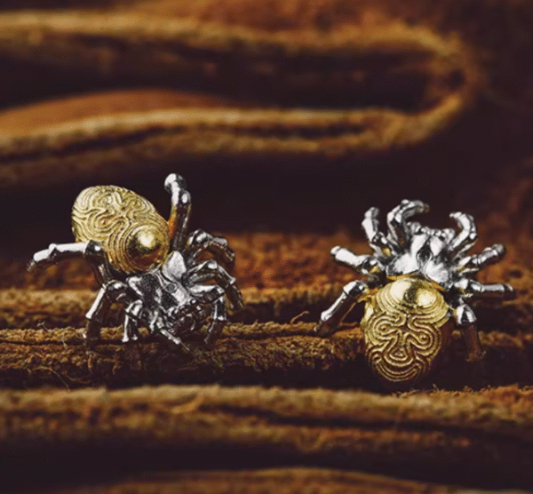 The Spider Earrings – Handcrafted Sterling Silver with Gold Accent, “Threads of Fate,”