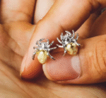 The Spider Earrings – Handcrafted Sterling Silver with Gold Accent, “Threads of Fate,”