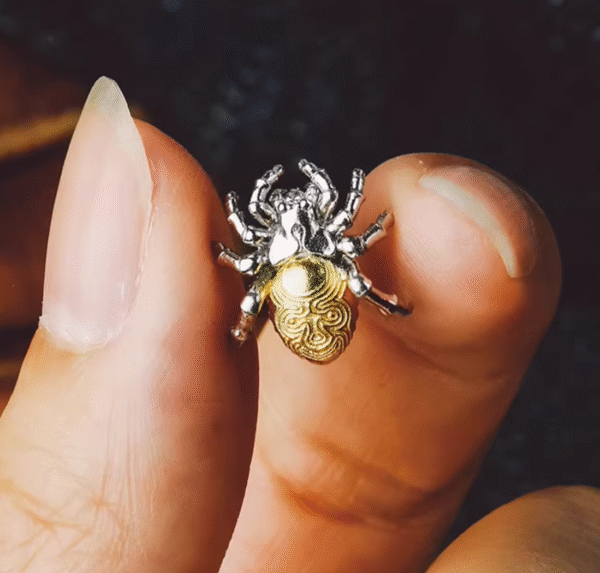 The Spider Earrings – Handcrafted Sterling Silver with Gold Accent, “Threads of Fate,”