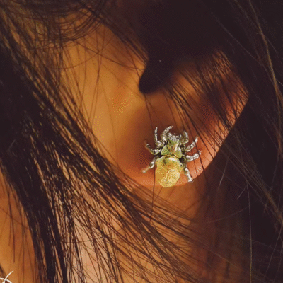 The Spider Earrings – Handcrafted Sterling Silver with Gold Accent, “Threads of Fate,”