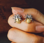 The Spider Earrings – Handcrafted Sterling Silver with Gold Accent, “Threads of Fate,”