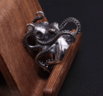 Octopus Ring, Handcrafted 925 Sterling Silver with Black Onyx, “Bright Future Within Reach”, Adjustable Unisex Band