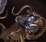 Octopus Ring, Handcrafted 925 Sterling Silver with Black Onyx, “Bright Future Within Reach”, Adjustable Unisex Band