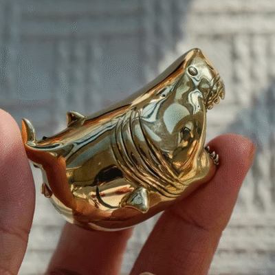 Chubby Megalodon – Handcrafted Solid Brass Sculpture, “The Pocket Predator”, Desk Companion & Palm Worry Stone