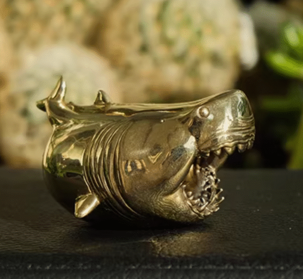 Chubby Megalodon – Handcrafted Solid Brass Sculpture, “The Pocket Predator”, Desk Companion & Palm Worry Stone