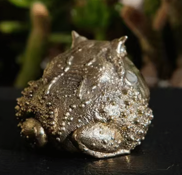 Chubby Horned Frog – Handcrafted Solid Brass Sculpture, “The Wealthy Hopper”, Desk Companion & Palm Worry Stone