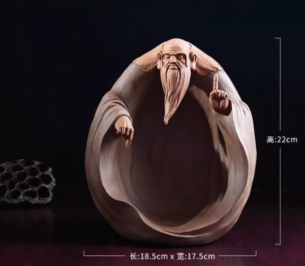 Laozi – Handcrafted Zisha Clay Sculpture, “The Sage of Tao”, One Hand to Heaven, One Hand to Earth, Zen Art for Study & Office