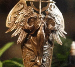 Valkyrie's Grace – Handcrafted Solid Bronze & Copper Sculpture, “Wings of the Chooser”, Removable Sword, Wall or Desk Display
